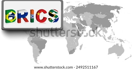 set of brics country under world map isolated on gray background for icon logo web. vector illustration.
