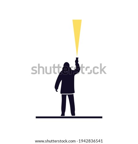 flat logo silhouette of a person turning on a flashlight