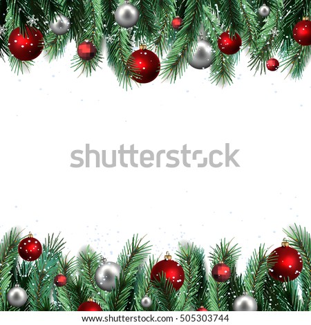 The Frame From Festive Christmas Tree And Toys. Vector Borders For ...