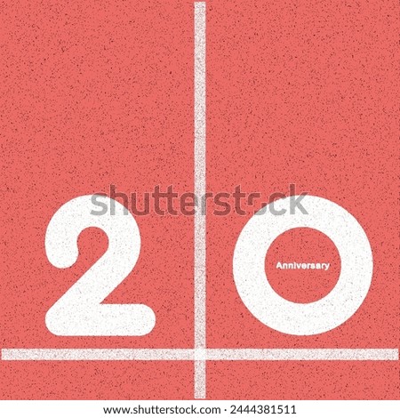 Simple Graphic design 20, 20th  Flat 2D Vector representation of a running track. of a running track with the number “20” painted on it in bold white text. The track appears to be red with white lane