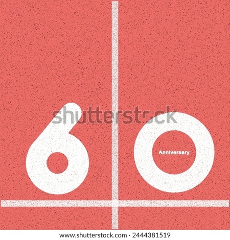 Simple Graphic design 60, 60th  Flat 2D Vector representation of a running track. of a running track with the number “60” painted on it in bold white text. The track appears to be red with white lane