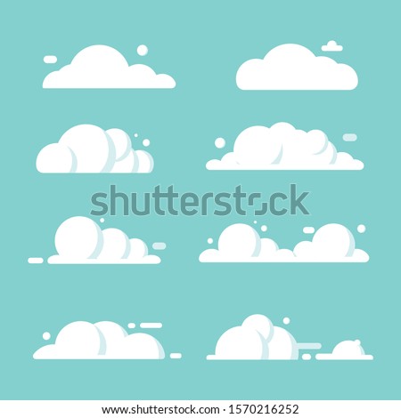 set of clouds flat cartoon. blue sky nature panorama with white cloud icon symbol concept. Vector flat cartoon illustration for web sites and banners design.