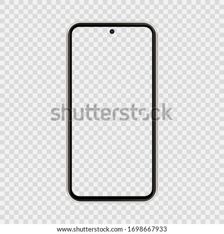 realistic smartphone The shape of a modern mobile phone Designed 2020 to have a thin edge punch hole camera. mockup empty screen, isolated on transparent background. vector illustration.