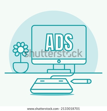 illutration vector graphic of ads popping up on the desktop. 
Perfect for describing internet advertising services for the needs of posters, flyers, etc