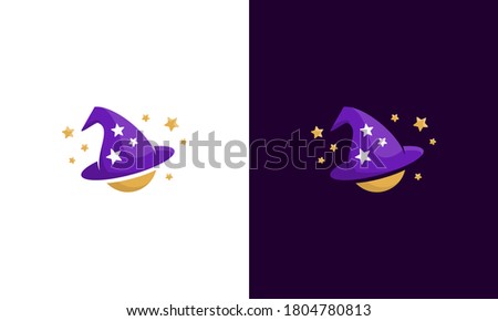 illustration vector graphic of simple, modern, unique, creative, trendy, abstract mark for combination icons wizard, magician, witch and planet logo design Foto stock © 