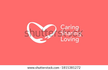 illustration vector graphic of modern, simple, flat, abstract mark, combination hand and heart love, caring, sharing, loving logo design