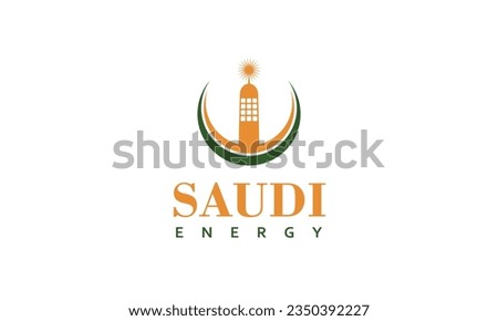saudi solar energy logo pictogram style with green and orange color