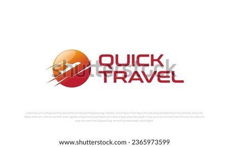 travel logo with fast airplane flight in orange circle background