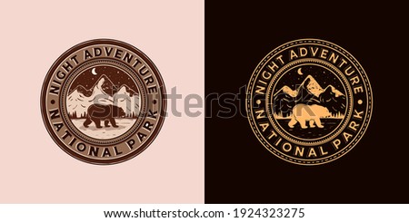 Outdoor Adventure Logo Vector Illustration Design. Exclusive Vintage Style Adventure Logo Design. Vintage Old Style of Night Adventure Logo Emblem. Night, Bear and Mountain Logo Concept Inspiration