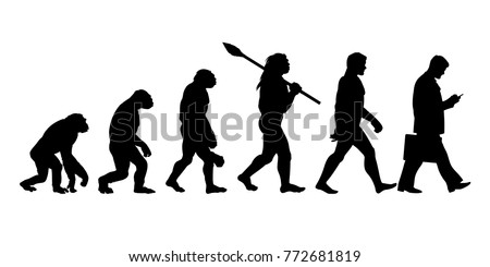 Theory of evolution of man silhouette. Human development from monkey to modern businessmen with  briefcase talking on mobile phone. Hand drawn sketch vector illustration isolated on white background.