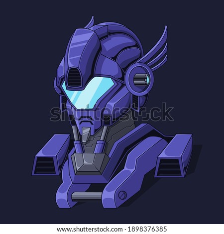 Purple head robot in side view for your concept. Modern design vector illustration.