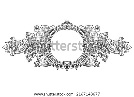 Awesome detail Round frame, Baroque floral Ornament. Hand drawn Engraving vector vintage Illustration. Foto stock © 