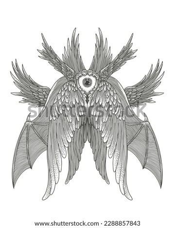 angel with one eye and wings. vintage engraving style, vector illustration