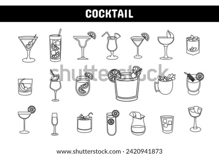 Cocktail Line Vector Illustration Icon Sticker Set Design Materials