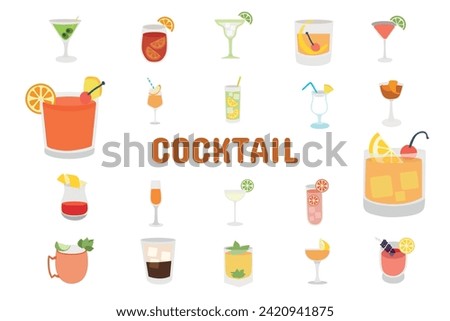 Cocktail Flat Vector Illustration Icon Sticker Set Design Materials