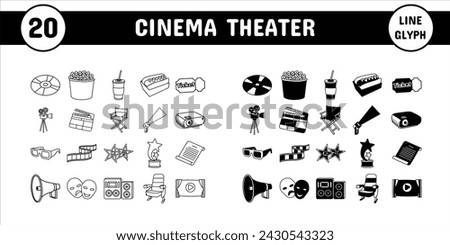 Cinema Theater Line Glyph Vector Illustration Icon Sticker Set Design Materials