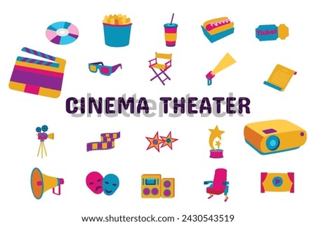 Cinema Theater Flat Vector Illustration Icon Sticker Set Design Materials