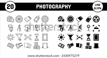 Photography Line Glyph Vector Illustration Icon Sticker Set Design Materials