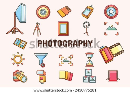 Photography Lineal Color Vector Illustration Icon Sticker Set Design Materials