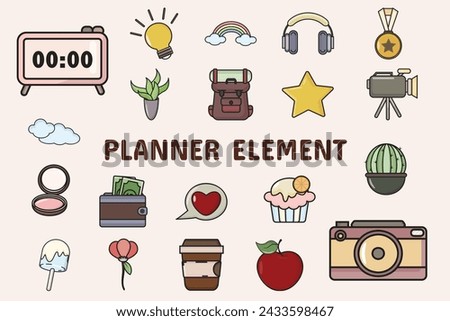 Planner Element Lineal Color Vector Illustration Icon Sticker Set Design Materials
