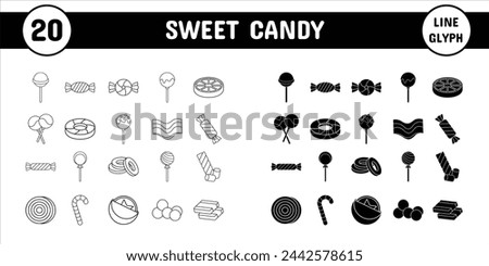 Sweet Candy Line Glyph Vector Illustration Icon Sticker Set Design Materials