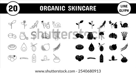 Organic Skincare Line Glyph Vector Illustration Icon Sticker Set Design Materials