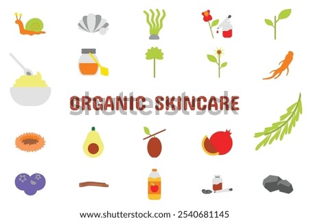 Organic Skincare Flat Vector Illustration Icon Sticker Set Design Materials