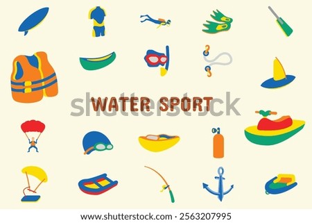 Water Sport Flat Vector Illustration Icon Sticker Set Design Materials