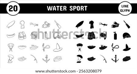 Water Sport Line Glyph Vector Illustration Icon Sticker Set Design Materials