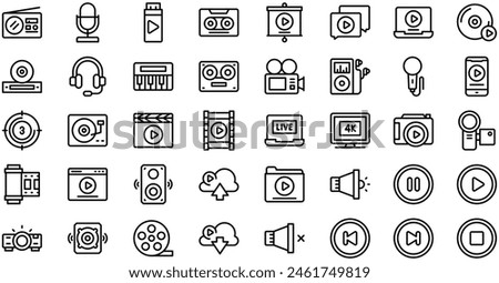 Audio And Video Icons collection is a vector illustration with editable stroke.