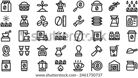 Coffee Production Icons collection is a vector illustration with editable stroke.