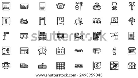 Train Station icons collection is a vector illustration with editable stroke, offering versatility and customization. Perfect for various design needs, it includes high-quality graphics 