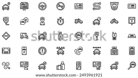 Taxi Service icons collection is a vector illustration with editable stroke, offering versatility and customization. Perfect for various design needs, it includes high-quality graphics 