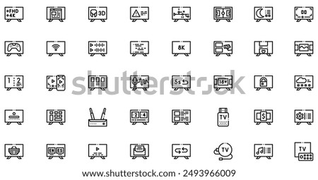 Smart Tv icons collection is a vector illustration with editable stroke, offering versatility and customization. Perfect for various design needs, it includes high-quality graphics 