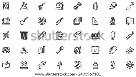 Sewing icons collection is a vector illustration with editable stroke, offering versatility and customization. Perfect for various design needs, it includes high-quality graphics 