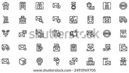 Postal Service icons collection is a vector illustration with editable stroke, offering versatility and customization. Perfect for various design needs, it includes high-quality graphics 