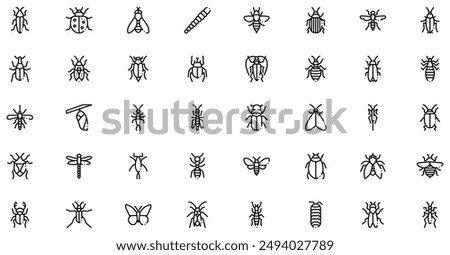 Insects Icons collection is a vector illustration with editable stroke, offering versatility and customization. Perfect for various design needs, it includes high-quality graphics.