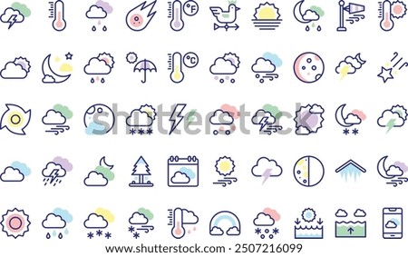 Weather icons collection is a vector illustration with editable stroke.