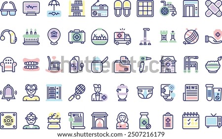 Nursing home icons collection is a vector illustration with editable stroke.