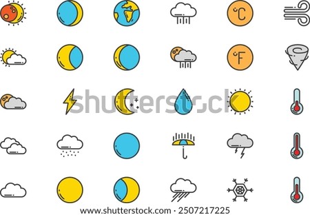 Weather icons collection is a vector illustration with editable stroke.