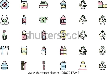 Plastic products icons collection is a vector illustration with editable stroke.