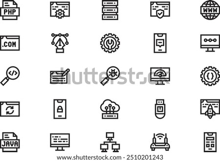 Software development icons collection is a vector illustration with editable stroke.