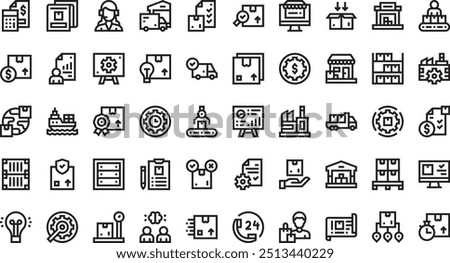 Manufacturing and distribution icons High-Quality Vector Icons Collection with Editable Stroke. Ideal for Professional and Creative Projects.