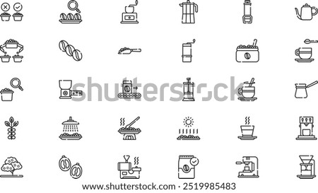 Coffee production icons High-Quality Vector Icons Collection with Editable Stroke. Ideal for Professional and Creative Projects.