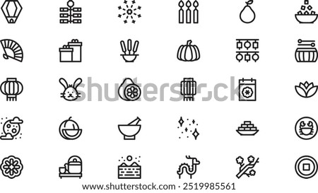 Mid autumn festival icons High-Quality Vector Icons Collection with Editable Stroke. Ideal for Professional and Creative Projects.