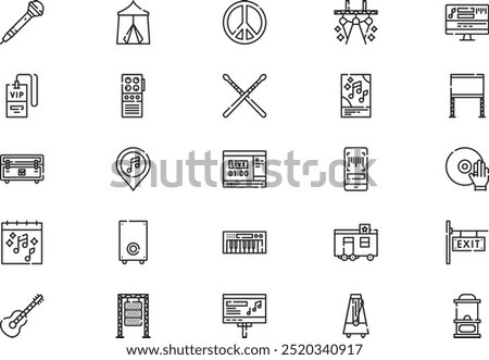 Music festival icons collection is a vector illustration with editable stroke.