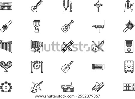 Music instruments icons collection is a vector illustration with editable stroke.