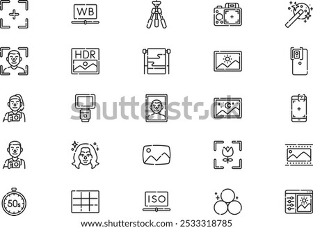 Photography icons collection is a vector illustration with editable stroke.