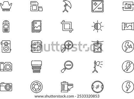 Photography icons collection is a vector illustration with editable stroke.