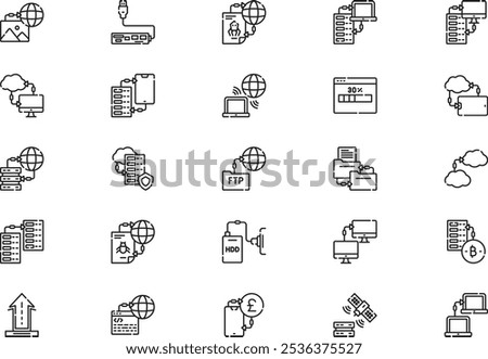 Data transfer icons collection is a vector illustration with editable stroke.